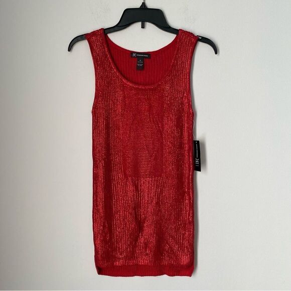INC Women’s Sleeveless Metallic Knit Red Scoop Neck Sweater Red M - Picture 1 of 3